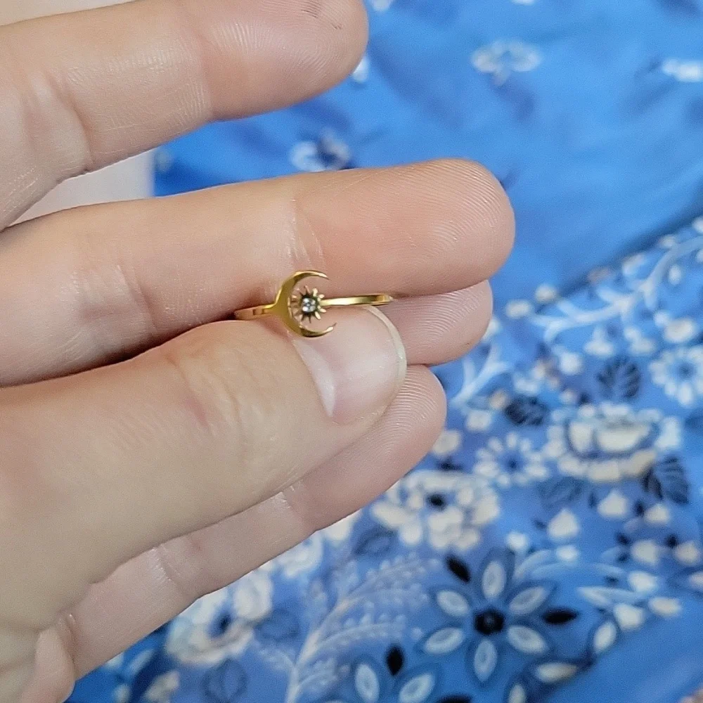 Goldtone Dainty Moon & Star Ring